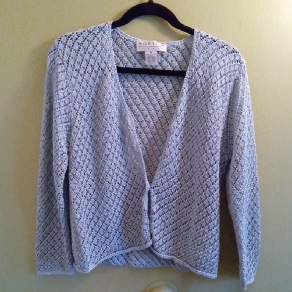 norton studio Sweaters - Womans M Norton Studio Powder Blue Cropped Open-Knit Cardigan Buttoned